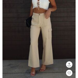 Cotton wide leg cargo pants khaki